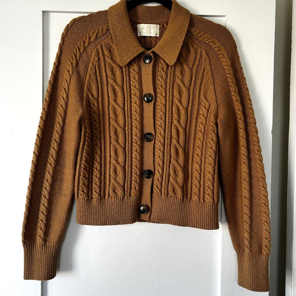 Cable Knit Button-Up Sweater - Brown